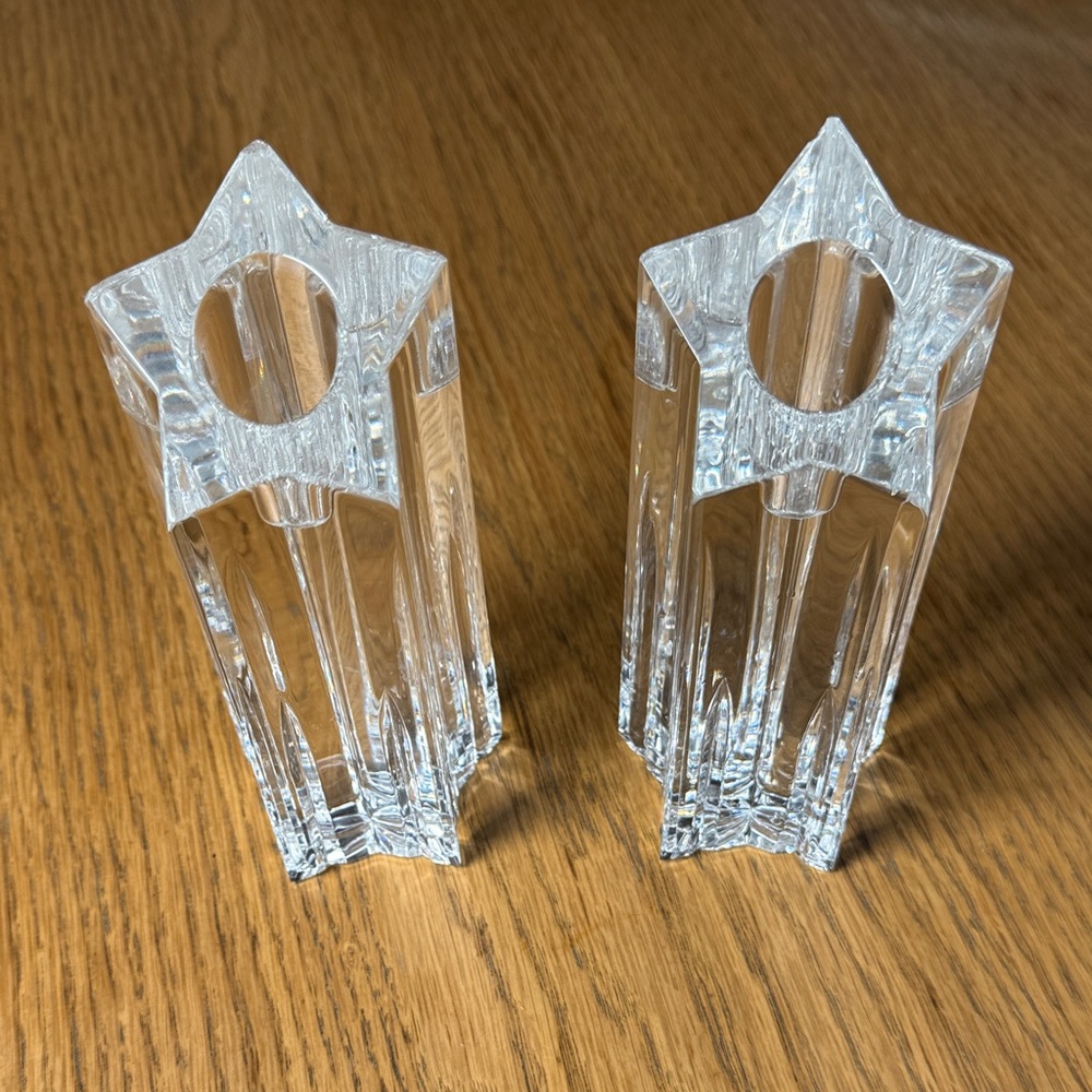 WATERFORD Crystal Shooting Star-Shaped Candlestick Holders 6" RARE Heavy Weight
